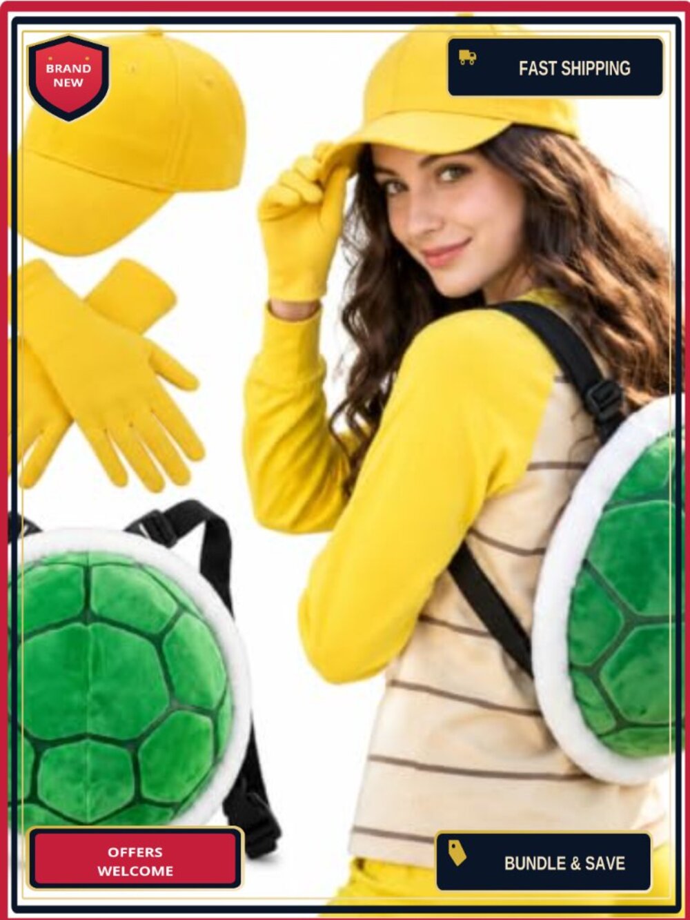 3 Pc Turtle Costume Set Cotton Cap Gloves Plush Shell Halloween Cosplay
